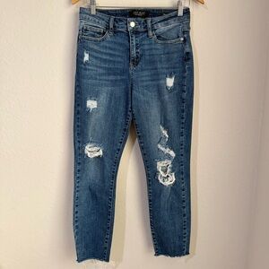 JUDY BLUE Dark Wash Relaxed Fit Distressed Jeans Sz 7/28